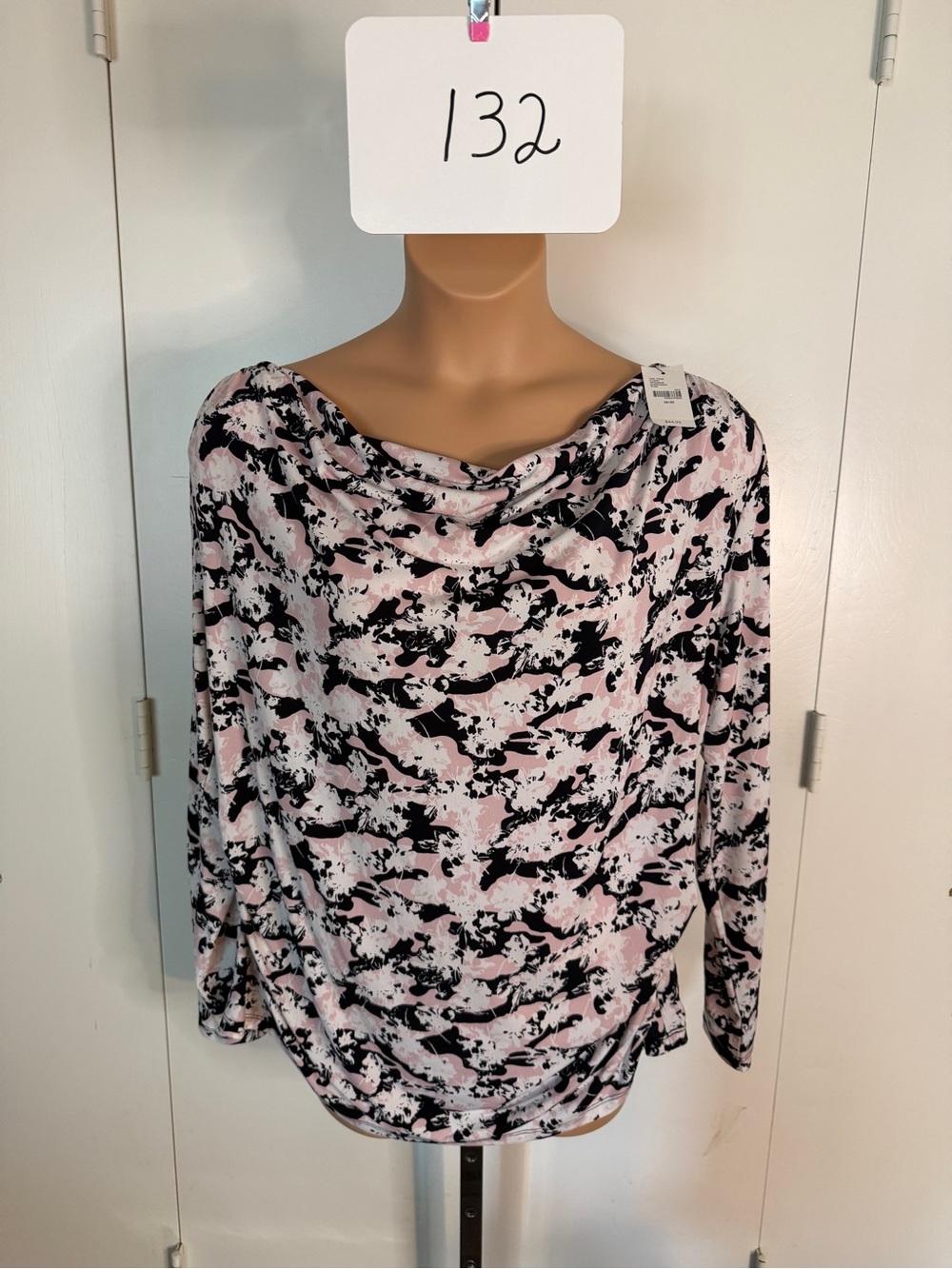 Lane Bryant Fashions Pink and Black Abstract Print Cowl Neck Long Sleeve Top